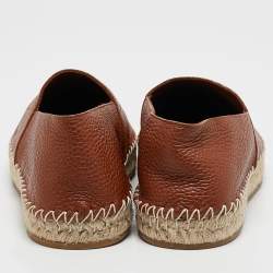 Pre Owned Valentino Brown Leather VLTN Espadrille Flats Size 40.5
