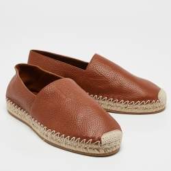Pre Owned Valentino Brown Leather VLTN Espadrille Flats Size 40.5