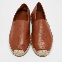 Pre Owned Valentino Brown Leather VLTN Espadrille Flats Size 40.5