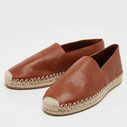 Pre Owned Valentino Brown Leather VLTN Espadrille Flats Size 40.5