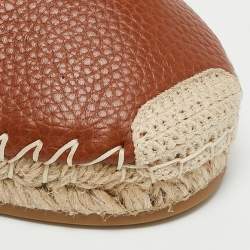 Pre Owned Valentino Brown Leather VLTN Espadrille Flats Size 40.5