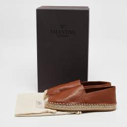 Pre Owned Valentino Brown Leather VLTN Espadrille Flats Size 40.5