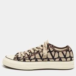 Valentino Brown/Beige Canvas and Leather Toile Iconographe Sneakers Size 44 