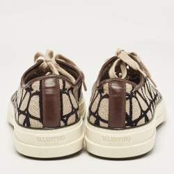 Valentino Brown/Beige Canvas and Leather Toile Iconographe Sneakers Size 44 