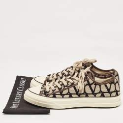 Valentino Brown/Beige Canvas and Leather Toile Iconographe Sneakers Size 44 