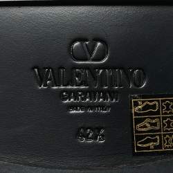 Pre Owned Valentino Black Leather Rockstud VLogo Loafers Size 42.5