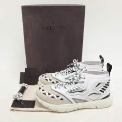 Valentino White/Black Knit Fabric and Leather Heroes Reflex Low Top Sneakers Size 44