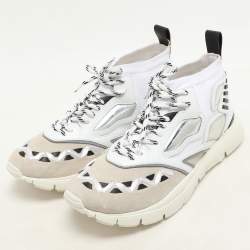 Valentino White/Black Knit Fabric and Leather Heroes Reflex Low Top Sneakers Size 44