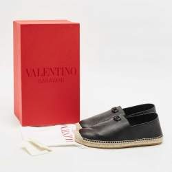 Valentino Black Leather VLogo Slip On Espadrille Size 45