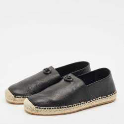 Valentino Black Leather VLogo Slip On Espadrille Size 45