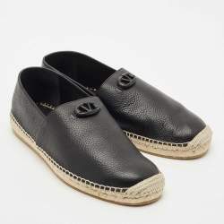 Valentino Black Leather VLogo Slip On Espadrille Size 45