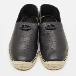 Valentino Black Leather VLogo Slip On Espadrille Size 45