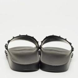 Pre Owned Valentino Black Rubber Rockstud Pool Slides Size 46