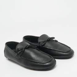 Pre Owned Valentino Black Leather VLogo Driver Loafers Size 40