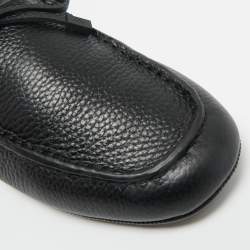 Pre Owned Valentino Black Leather VLogo Driver Loafers Size 40