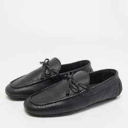 Pre Owned Valentino Black Leather VLogo Driver Loafers Size 40