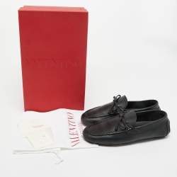 Pre Owned Valentino Black Leather VLogo Driver Loafers Size 40