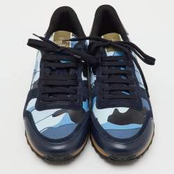 Pre Owned Valentino Multicolor Camouflage Suede,Canvas and Leather Rockrunner Low Top Sneakers Size 45