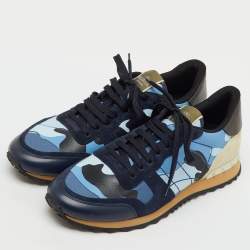 Pre Owned Valentino Multicolor Camouflage Suede,Canvas and Leather Rockrunner Low Top Sneakers Size 45