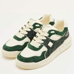مملوكة مسبقًا Valentino One Stud XL Size 41.5 Dark Green/White Suede and Leather Low Top Sneakers