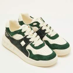 مملوكة مسبقًا Valentino One Stud XL Size 41.5 Dark Green/White Suede and Leather Low Top Sneakers