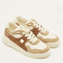 Pre Owned حذاء رياضي فالنتينو ون ستد جلد سويدي وجلد بني فاتح وأبيض منخفض من أعلى مقاس 41.5 حجم كبير جدًا