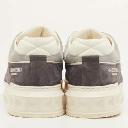 Pre Owned Valentino One Stud XL Size 41.5 Grey/White Suede and Leather Low Top Sneakers