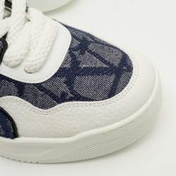 Pre Owned Valentino One Stud XL Size 41.5 Navy Blue/White Toile Iconographe Jacquard and Leather Sneakers
