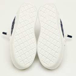 Pre Owned Valentino One Stud XL Size 41.5 Navy Blue/White Toile Iconographe Jacquard and Leather Sneakers