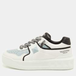 Pre Owned Valentino One Stud XL Size 41.5 White/Pastel Blue Leather Low Top Sneakers