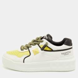 Pre Owned Valentino One Stud XL Size 41.5 White/Light Yellow Leather Low Top Sneakers