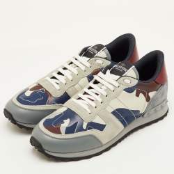 Pre Owned حذاء رياضي فالنتينيو روك رنر قماش متعدد الألوان مموه وجلد وزب مقاس 41.5