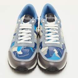 مملوكة مسبقًا حذاء رياضي فالنتينو روك رنر قماش مموه أزرق/بيج مقاس 41.5 جلد وزغب