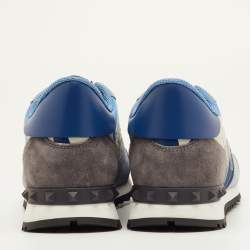 مملوكة مسبقًا حذاء رياضي فالنتينو روك رنر قماش مموه أزرق/بيج مقاس 41.5 جلد وزغب