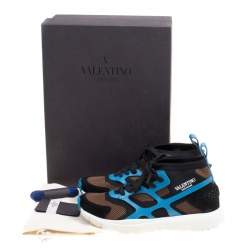 Pre Owned Valentino Tricolor Mesh And Leather Sound High Top Sneakers Size 40