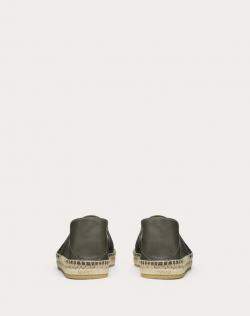 Valentino Military Green Leather VLTN Espadrille Slip On Sneakers Size 39