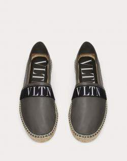 Valentino Military Green Leather VLTN Espadrille Slip On Sneakers Size 39