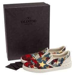 Pre Owned Valentino Multicolor Canvas and Leather Star Printed Camo Slip On Sneakers Size 43