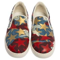 Pre Owned Valentino Multicolor Canvas and Leather Star Printed Camo Slip On Sneakers Size 43