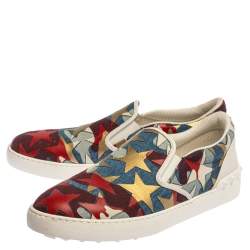 Pre Owned Valentino Multicolor Canvas and Leather Star Printed Camo Slip On Sneakers Size 43