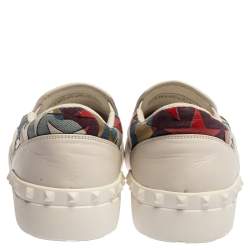 Pre Owned Valentino Multicolor Canvas and Leather Star Printed Camo Slip On Sneakers Size 43