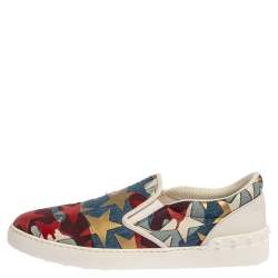 Pre Owned Valentino Multicolor Canvas and Leather Star Printed Camo Slip On Sneakers Size 43