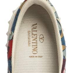 Pre Owned Valentino Multicolor Canvas and Leather Star Printed Camo Slip On Sneakers Size 43