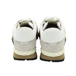 Pre Owned Valentino White Fabric and Leather Camouflage Rockrunner Trainer Sneakers Size 42