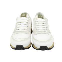 Pre Owned Valentino White Fabric and Leather Camouflage Rockrunner Trainer Sneakers Size 42