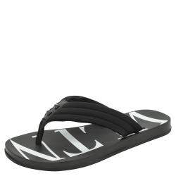 Pre Owned Valentino Black Fabric and Leather VLTN Flip Flops Size 43