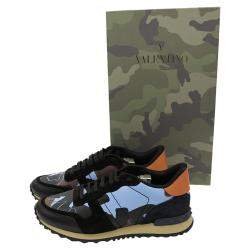 Pre Owned Valentino Multicolor Fabric and Leather Camouflage Rockrunner Sneakers Size 42.5