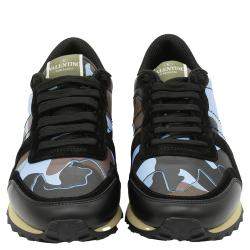 Pre Owned Valentino Multicolor Fabric and Leather Camouflage Rockrunner Sneakers Size 42.5