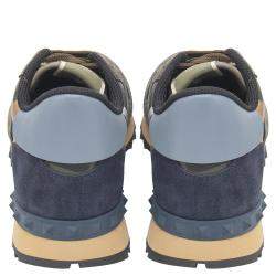 Pre Owned Valentino Army Green Fabric and Leather Camouflage Rockrunner Sneakers Size 41
