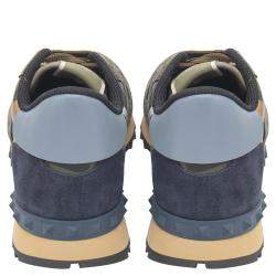 Pre Owned Valentino Army Green Fabric and Leather Camouflage Rockrunner Sneakers Size 43
